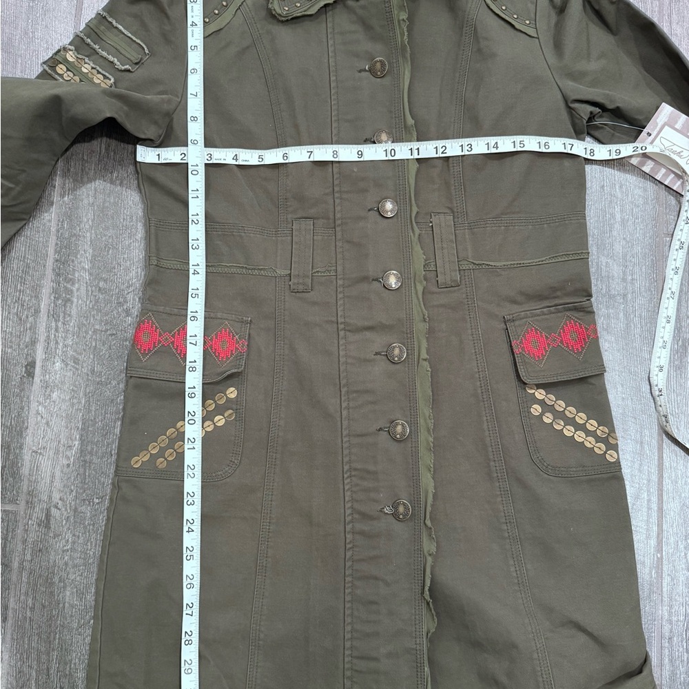 Tasha Polizzi Hamilton Embroidered Stud Embellished Green Cotton Duster Jacket S - Picture 7 of 7
